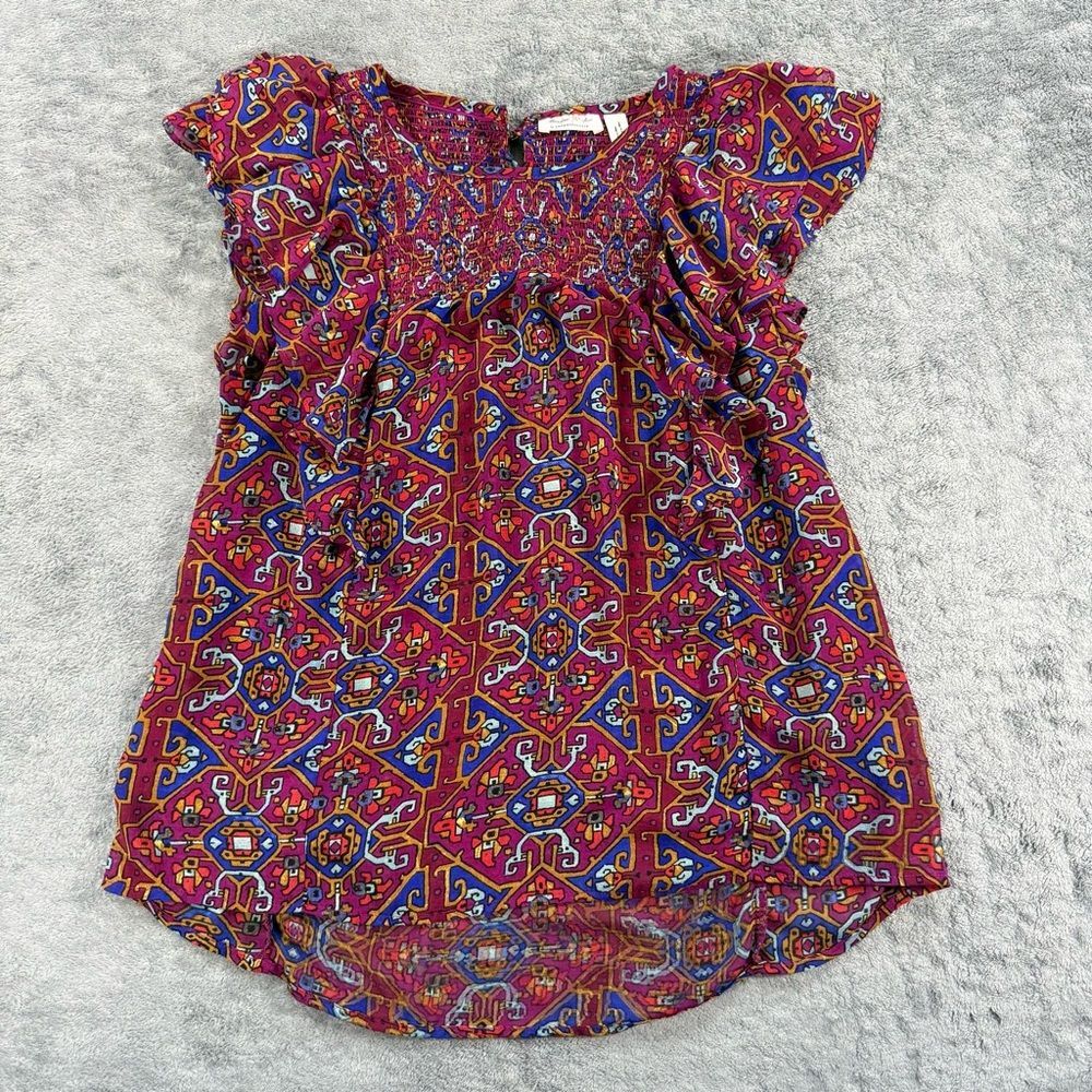 Meadow Rue by Anthropologie Majolica Flutter‎ Sleeve Popover Top US 0